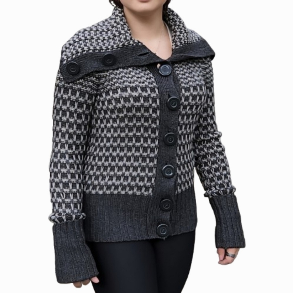 Knit Button-down Grey Wool Cashmere Sweater (S)